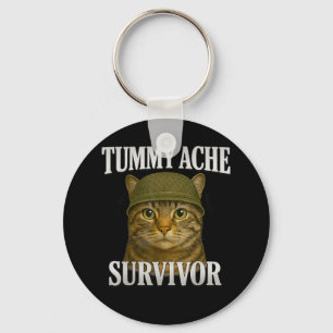 Tummy Ache Survivor Cat Meme Funny Kitten Gift Men Keychain