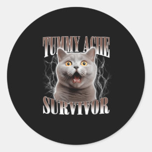 Tummy Ache Survivor Cat Meme Funny Quote Saying Ca Classic Round Sticker