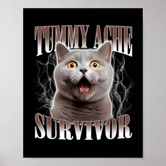 Tummy Ache Survivor Cat Meme Funny Quote Saying Ca Poster (Front)