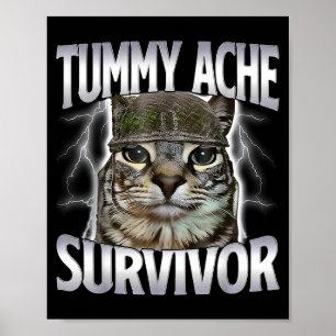 Tummy Ache Survivor Cat Meme Funny Saying Cats Ani Poster