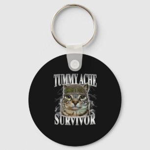 Tummy Ache Survivor Funny Cat Meme  Keychain