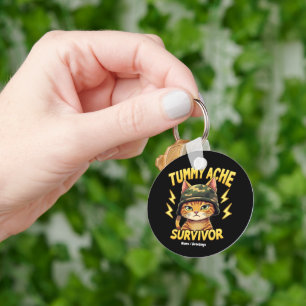 Tummy Ache Survivor Funny Cat Meme Saying Retro  Keychain