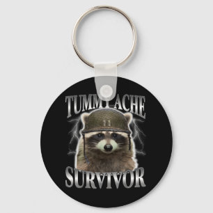 Tummy Ache Survivor Raccoon Funny Saying Cats Meme Keychain
