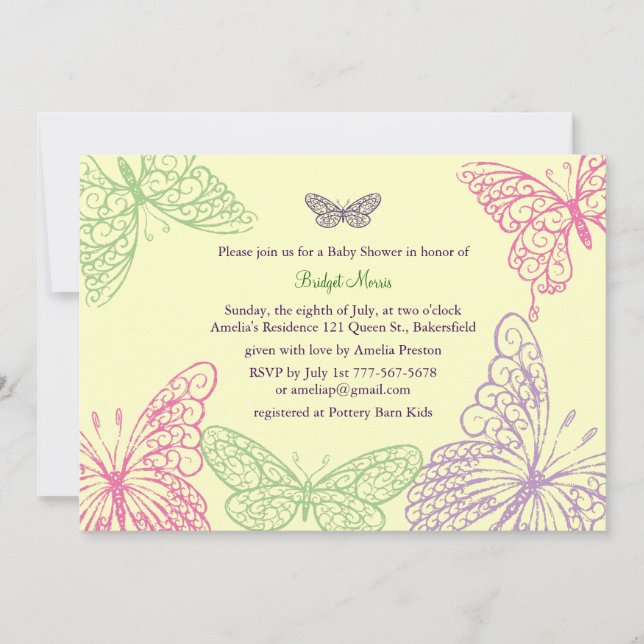 Tummy Flutters Baby shower Invitation jaune (Devant)