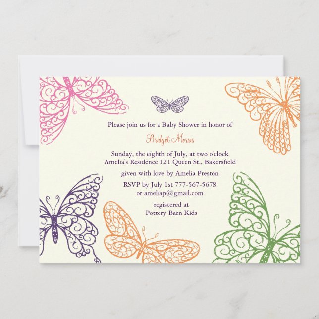 Tummy Flutters Baby Shower Invite ivory (Front)