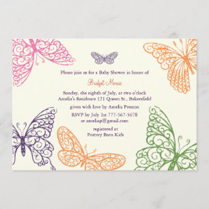 Tummy Flutters Baby Shower Invite ivory