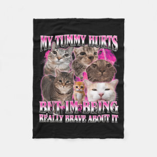 Tummy hurts funny brainrot stupid dank cat meme fleece blanket