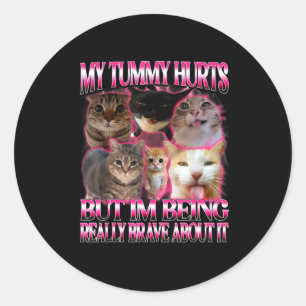 Tummy hurts funny brainrot stupid dank cats meme classic round sticker