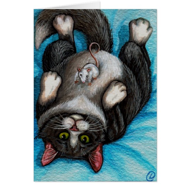 TUMMY RUB Tuxedo Cat Mouse Card (Front)