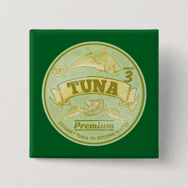 Tuna can pop art tinned fish 2 inch square button (Front)
