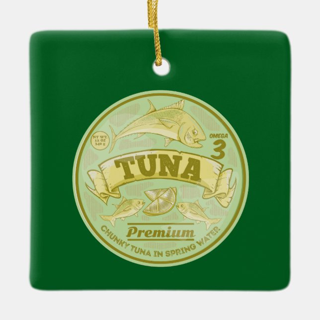 Tuna can pop art tinned fish ceramic ornament (Front)