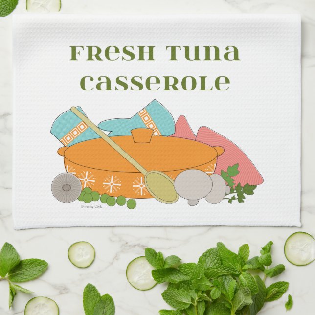Tuna Casserole Cute Retro Kitchen Design Towel (Folded)
