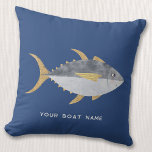 Tuna Fish Boat Name Throw Pillow<br><div class="desc">Fun Tuna fish with a cheeky smile,  perfect for your boat or beach house.  Original art by Nic Squirrell. Change the boat name or text to personalize.</div>
