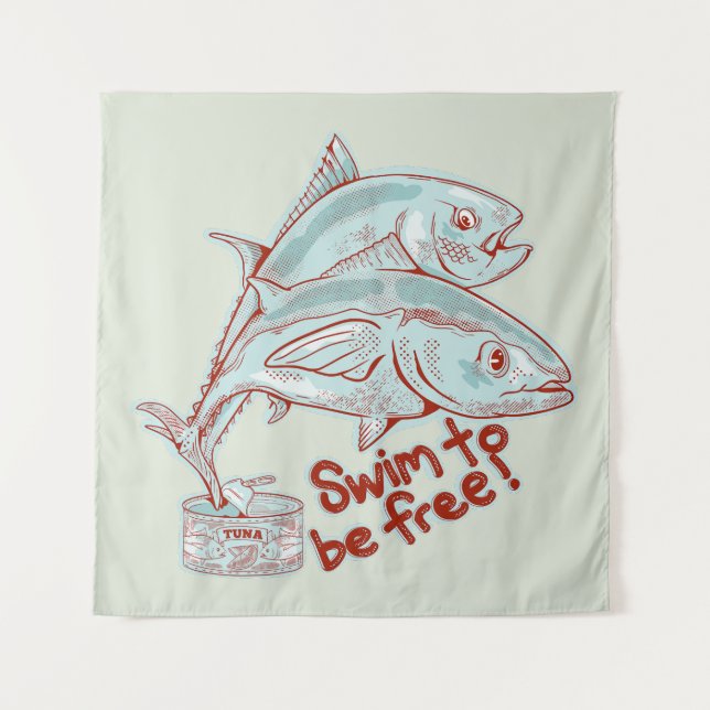 Tuna Fish esacping a tin Tapestry (Front)