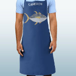 Tuna Fish Personalized Name Apron<br><div class="desc">Fun Yellowfin Tuna fish with a cheeky smile, perfect for those who like fish, food and fishing. Original art by Nic Squirrell. Perfect for a Dad, Grandad, fishing friend or family member. Change the name to personalize.</div>