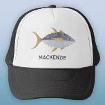 Tuna Fish Personalized Trucker Hat<br><div class="desc">Fun Tuna fish with a cheeky smile,  perfect for those who like fish,  food and fishing.  Original art by Nic Squirrell.  Change or remove the name to personalize.</div>