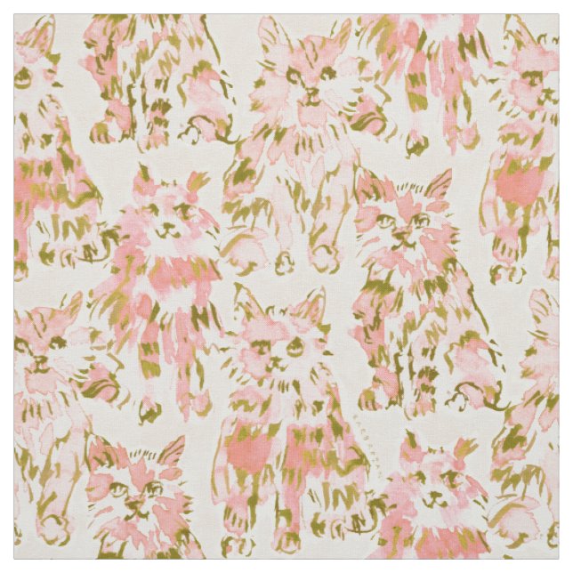 TUNA PARTICULAR Blush Pink Cats Fabric (Swatch)