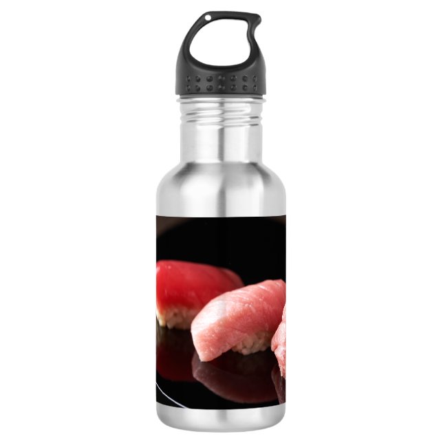 Tuna sushi served on a black lacquer plate 532 ml water bottle (Front)