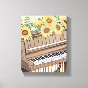 Tune in Bloom Watercolor Sunflower Floral Piano Canvas Print