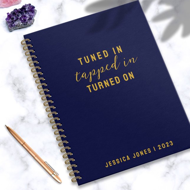 Tuned In Law of Attraction Elegant Navy Positivity Notebook (In Situ)