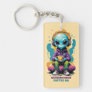 Tuned in Zoned out Coffee On Cute Alien Art Keychain