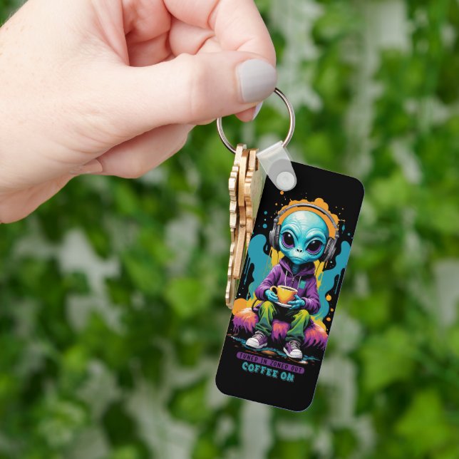 Tuned in Zoned out Coffee On | Cute Alien Art Keychain (Hand)