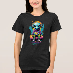 Tuned in Zoned out Coffee On Cute Alien Art Tri-Blend Shirt