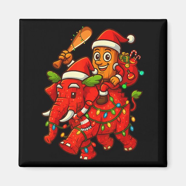 Tung Tung Sahur Riding Elephant Christmas Italian  Magnet (Front)