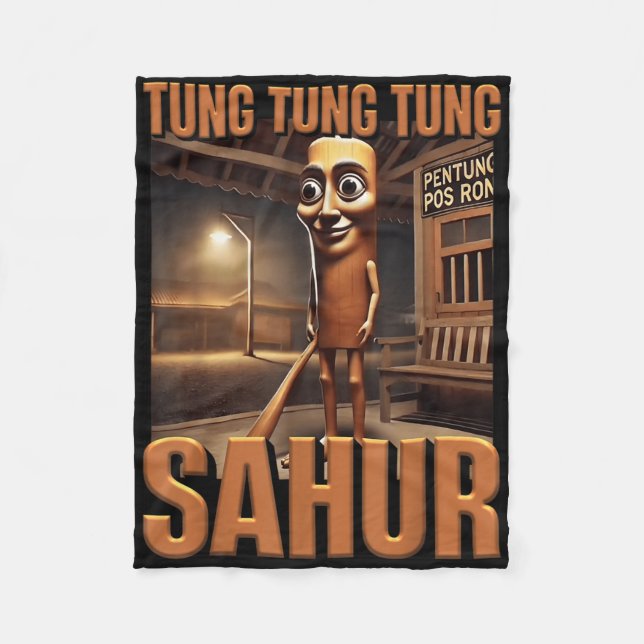 Tung Tung Tung Sahur Ai Monster Italian Brainrot K Fleece Blanket (Front)