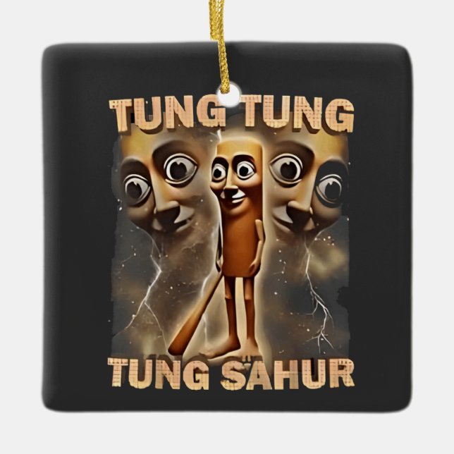 Tung tung tung sahur Brainrot Meme Ceramic Ornament (Front)