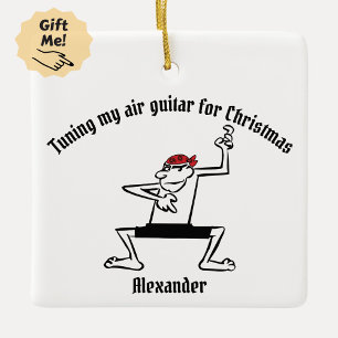 Tuning My Air Guitar for Christmas Ceramic Ornament