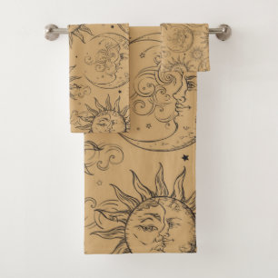 Tunique Vintage Beige Céleste Soleil Lune Étoiles