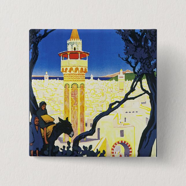 Tunis ~ L'Orient Aux Portes de Marseille 2 Inch Square Button (Front)