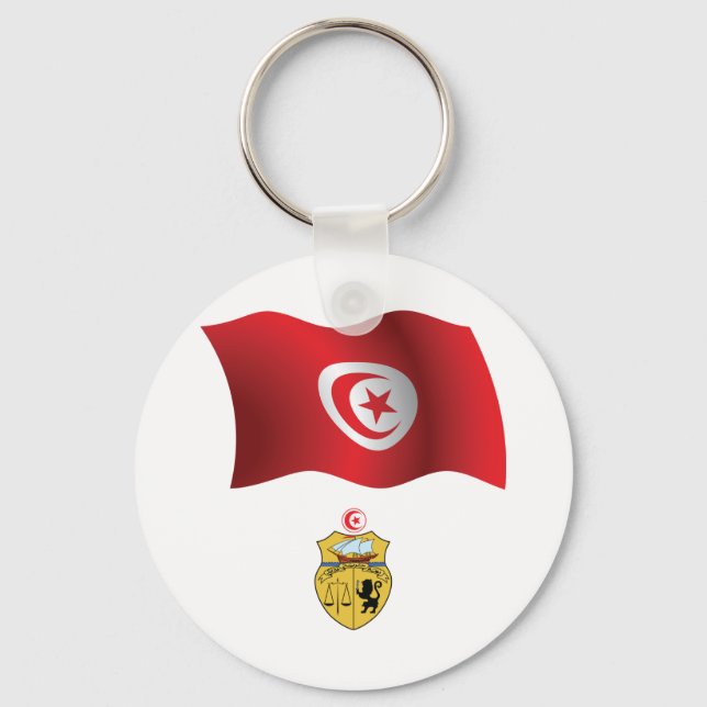 Tunisia Flag and Coat of Arms Patriotic Tunisian  Keychain (Front)