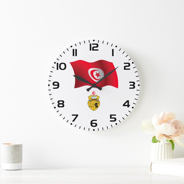Tunisia Flag and Coat of Arms Patriotic Tunisian  Large Clock (Creator Uploaded)