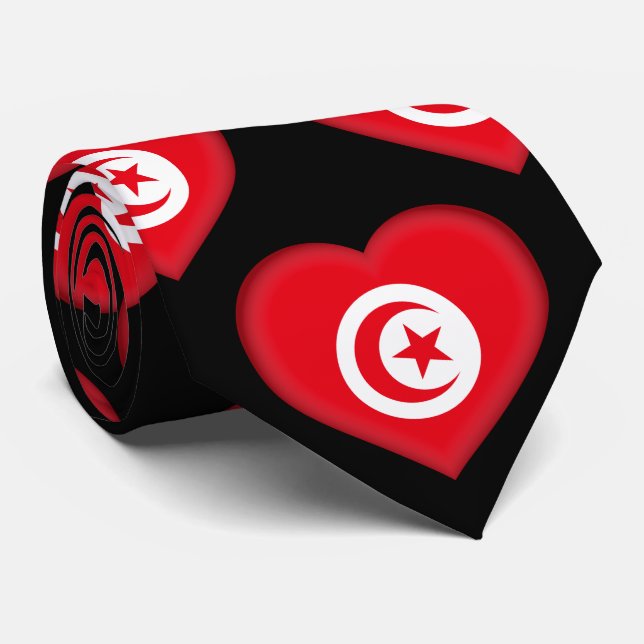 Tunisia Flag Colours Heart Pattern Neck Tie (Rolled)