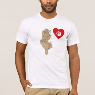 Tunisia Flag Heart and Map T-Shirt