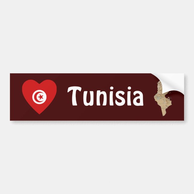 Tunisia Flag Heart + Map Bumper Sticker (Front)