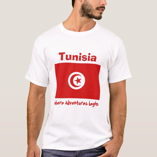 Tunisia Flag + Map + Text T-Shirt (Front)