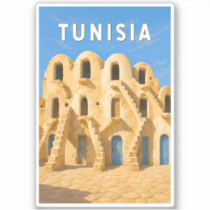 Tunisia Illustration Travel Art Vintage