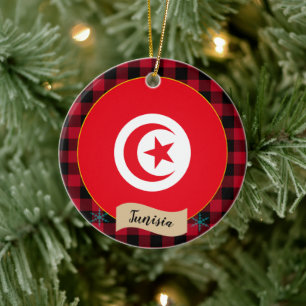 Tunisia, Red buffalo plaid & Tunisian Flag Ceramic Ornament