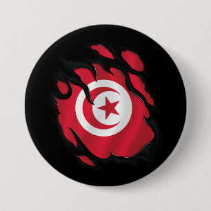 Tunisia Ripped Flag 3 Inch Round Button