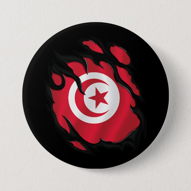Tunisia Ripped Flag 3 Inch Round Button (Front)