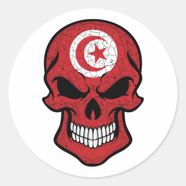 Tunisia Smiling Skull Flag Classic Round Sticker (Front)