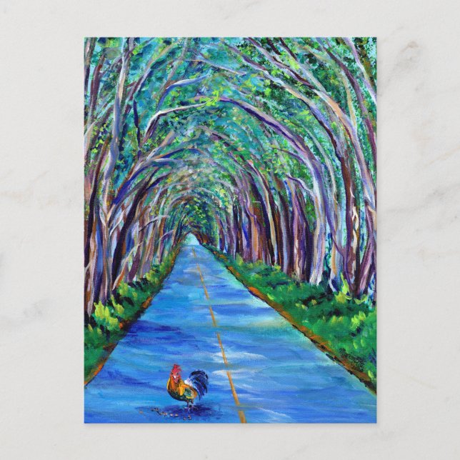 Tunnel de Kauai Tree avec carte postale de coq (Devant)