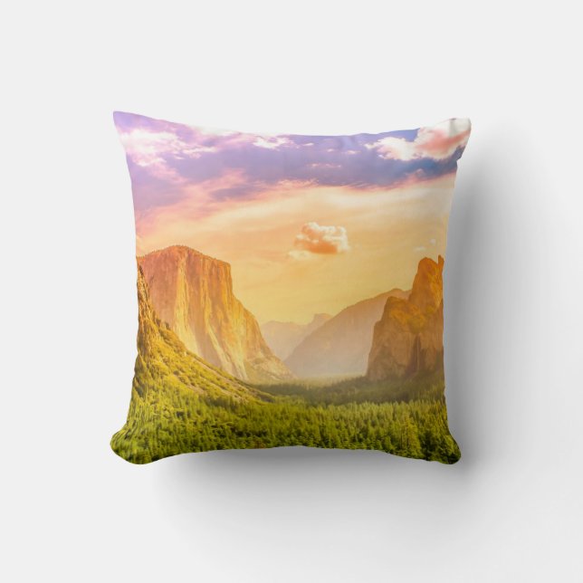 Tunnel View of Yosemite National Park Throw Pillow (Front)