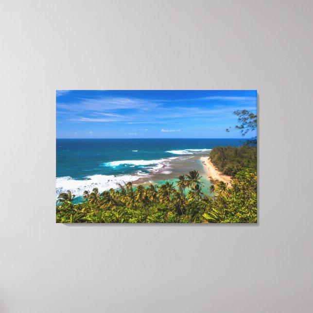 Tunnels Beach as seen from the Kalalau Trail Canvas Print (Front)