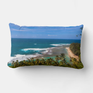 Tunnels Beach as seen from the Kalalau Trail Lumbar Pillow