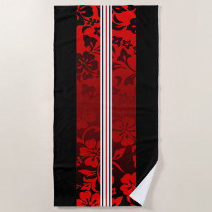 Tunnels Beach Hawaiian Hibiscus Surfboard Red Beach Towel