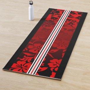 Tunnels Beach Hawaiian Hibiscus Surfboard Red Yoga Mat